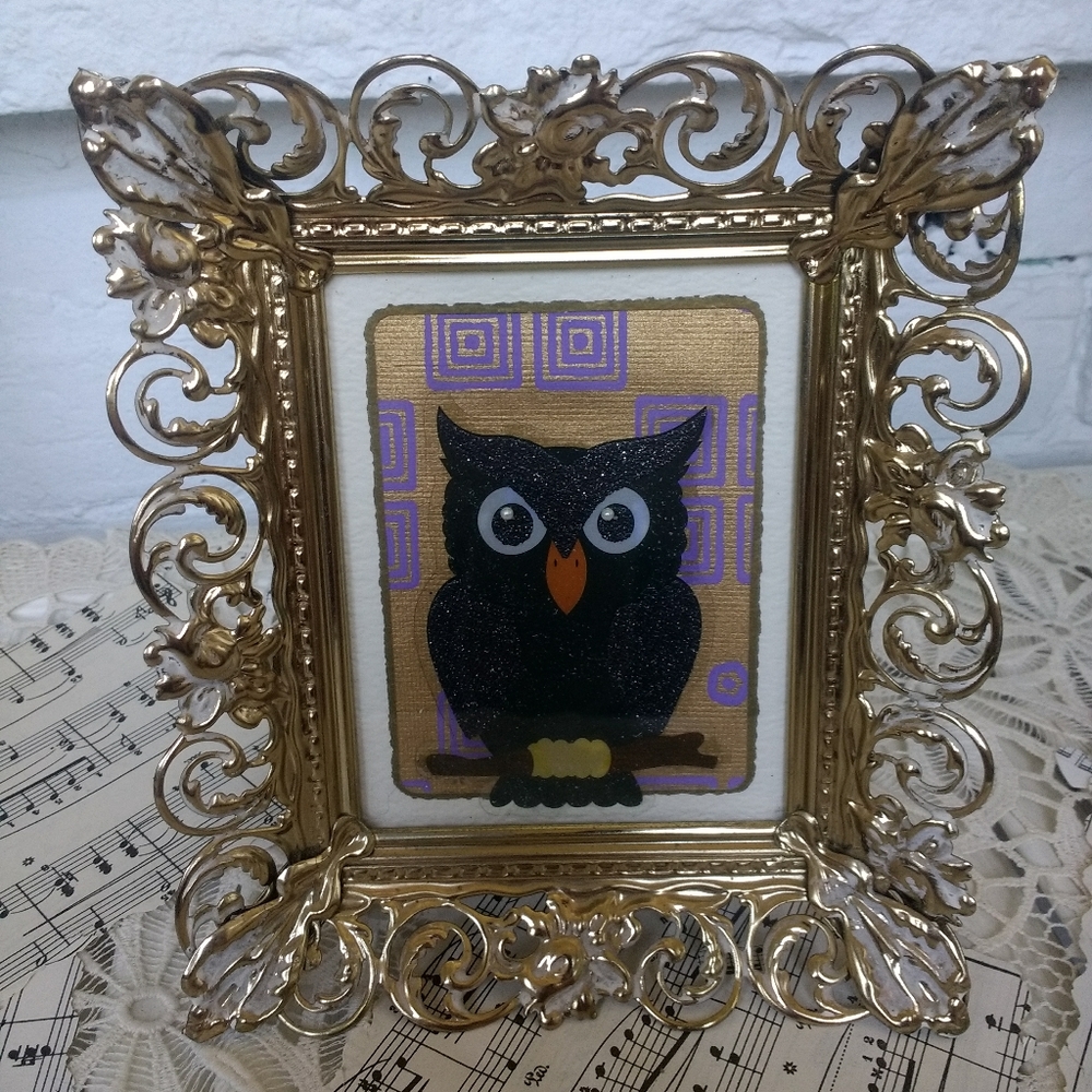 Hand Crafted Framed Halloween Owl